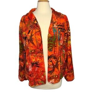 Chico’s Corduroy Jacket Shacket Graffitti Print Pockets Button-up Size 3 Fall